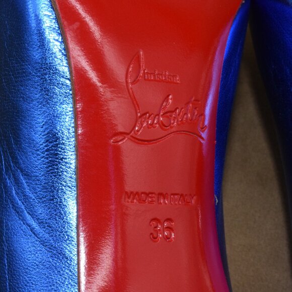 EUC Christian Louboutin Hot Chick 100 Heels Pumps 36 M Blue Metallic Alize 6M - Picture 5 of 16